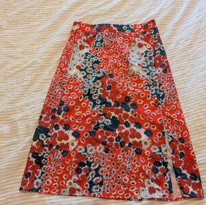 Ditsy Floral Red Women's Button Up Midi Skirt